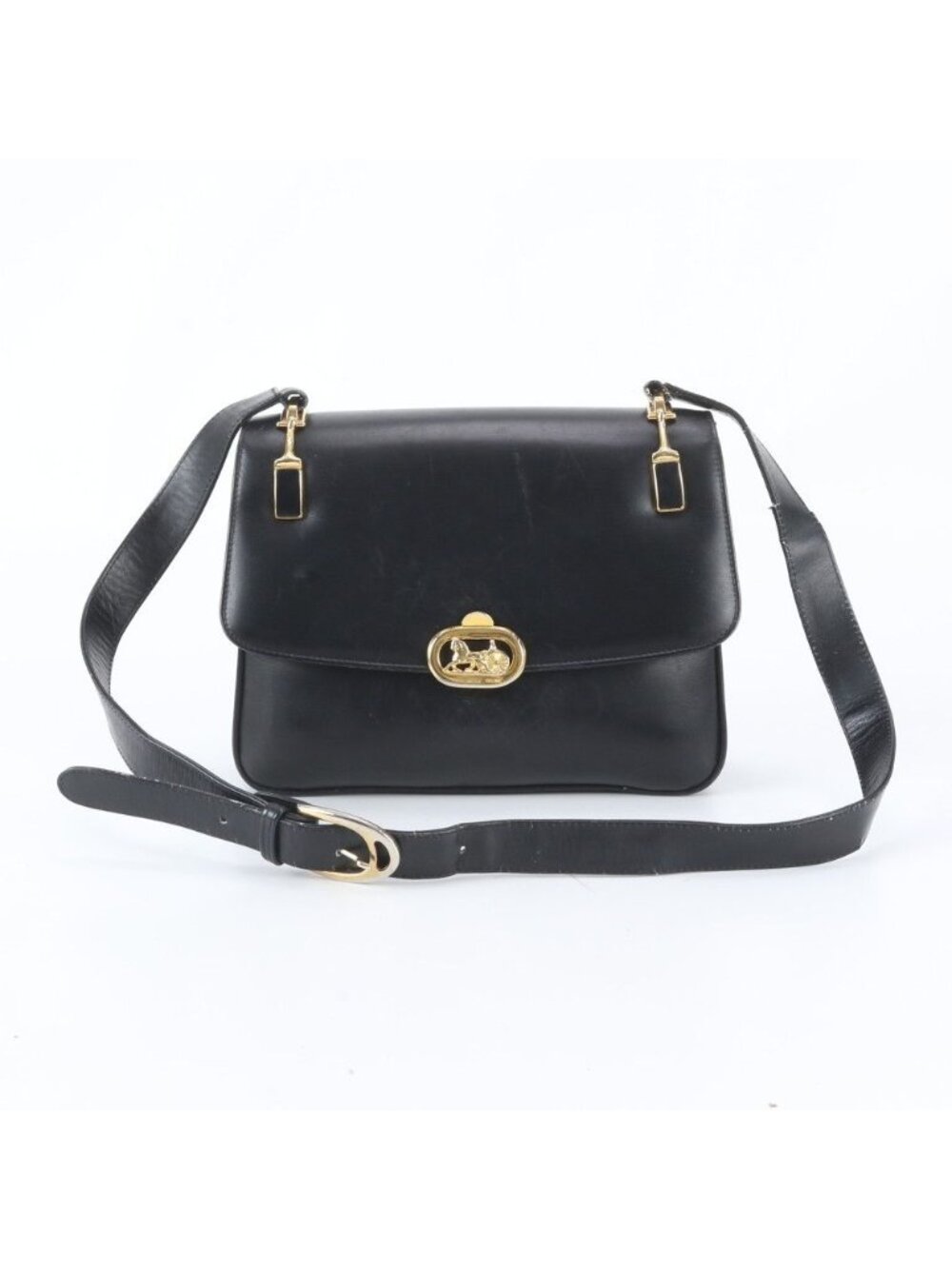 Celine Vintage Carriage Leather Shoulder Bag Crossbody Black